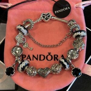 Pandora Family Heart Clasp Sterling Silver Bracelet with Love Charms! 7.9”